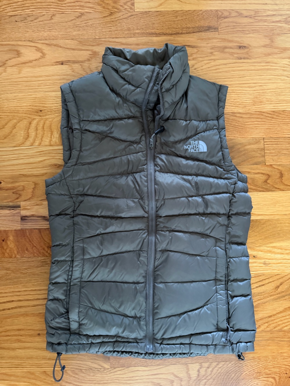 The North Face Olive Green Puffer Vest with Logo Tag